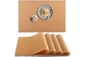 homEdge PVC-Platzdeckchen, rutschfest, hitzebeständig, waschbares Vinyl, dunkelgoldfarben, 4 Stück