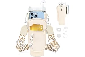 KOMICEA Etui do przenoszenia na kubek Stanley 40oz Uchwyt na butelkę z wodą z regulowanym paskiem na ramię i kieszenią na telefon Pokrywa słomki Cup na akcesoria Cup
