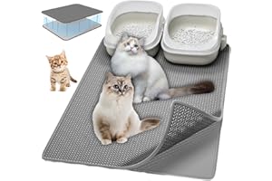 BAISHUWU Tapis Litière Pour Chat, 90x60cm Double Couche Tapis de Bac à Litière pour Chat avec Velcro, Imperméable Tapis de Litière pour Chat, Design Nid D'abeille Tapis de Litière pour Chat