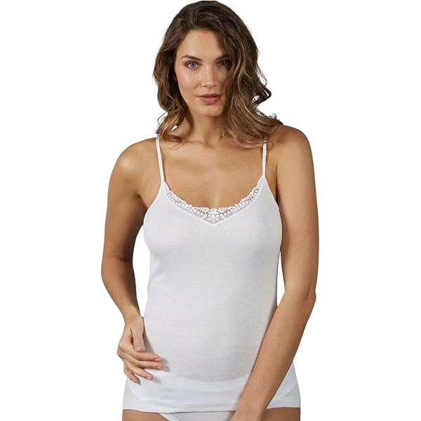 MaRe Canotta Intima Donna Canottiera Scollo A V Con Pizzo Sottogiacca In 100 Puro Cotone Leggero Estivo Top Spalla Stretta 100 Made In Italy Bianco 5 L 115213808