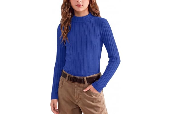 Arshiner Flickor Långärmad Termisk Flickor Halv Turtleneck T-tröja Rund Hals Elegant Tröja Mode Kläder Höst Vinter Avslappnad Långärmad För Flickor 5-13 År