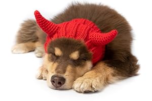 Zoo Snoods Devil Costume for Dogs & Cats Halloween (Small) - No Flap Ear Wrap Hood for Pets, Dog Devil Ears for Winters, Easter, Christmas & New Year, Soft Yarn Ear Covers