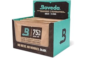Boveda pour cigares/tabac | régulateur d'humidité dans les 2 sens à 75% d'HR | taille 60 pour 25 cigares | technologie brevetée pour cave à cigares | présentoir en carton de 12 sachets