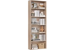 FirFurd Libreria Scaffale per Soggiorno, Libreria a 6 Ripiani,Scaffale Portaoggetti Porta Libri in Legno,Mobiletto Multiuso per Cucina, Ufficio, Studio 60x23,5x180cm (Rovere chiaro)