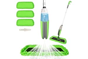 Aiglam Spray Mop, Mopa con pulverizador Limpiador de Ventanas y Escoba Barredora de Empuje Manual con Almohadilla de Microfibra Reutilizable para Suelos laminados, alicatados y de Madera (Verde)
