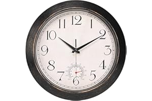 ‎JOMPARIS Outdoor Uhr 12 Zoll Wasserdicht mit Thermometer für Terrasse Pool Garten (Bronze)