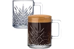 GOSOYO Juego de 2 Tazas de Café de Cristal Con Asas - Vasos para Café Con Leche, Capuchino, Expreso y Té - Para Bebidas Calientes (250 cc/8.4 oz)