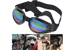 QUMY Dog Sunglasses Dog Goggles for Medium Large Breed Dogs, Wind Dust Fog Protection Eye Wear Pet Glasses with Adjustable Strap for Motorcycle Car Driving Bike Riding Hiking Swimming Over 15lbs Black