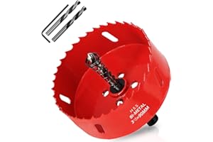 KACNON Seghe a Tazza Bi-Metallica 90 mm, M42 HSS Sega A Tazza Trapano, con Adattatore Esagonale e Punta di Centraggio, per Forare Plastica, PVC, Legno, Fibra di Legno, Metallo Dolce, Rosso