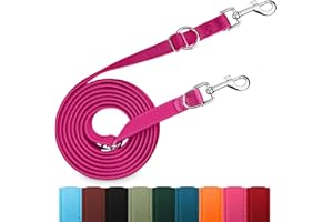 PETCOOZ Dog Training Leads, 3M Double Ended Lead for Dogs, Professional Stop Pulling Dog Lead, Adjustable Hands Free Leads, Multi-Functional Pet Leash for Puppy Walking Running Camping, Purplish Red