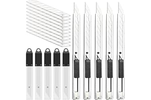 EHDIS 5 Pieza Cúter de Cuchillas 9mm con 50 Pieza 30° Hojas de Recambio, Snap-Off Cortador de Acero de Carbono, Bloqueo Automático, Cuchillo Arte, Cuchillas de Corte de Vinilo
