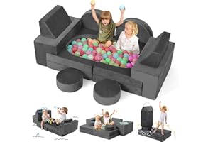 Kidirect Spielsofa, Kindersofa aus Schaumstoff Bausteine - Spielsofa für Kinder & Kuschelecke im Kinderzimmer [OHNE Harte Teile], Grau