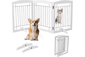 Yamvisa Pet Gates for Dogs Dog Gates Freestanding Safety Indoor Barrier Folding Pet Gate with 3 Panels & Support Feet for House, Doorway and Stairs (154 x 76cm)