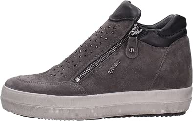 Igi\u0026Co Sneakers Donna in Pelle Laminata e Scamosciata con Zeppa Interna  Nero Millepassi Caserta