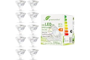 greenandco 10x MR16 GU5.3 | remplace 35W | blanc chaud 2700K | 3W 300 lm | 38° | sans scintillement | Ampoule LED COB | 12V AC/DC | non dimmable