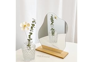 CONNECTION Acryl Schminkspiegel Rahmenlose Dekorative Unregelmäßiger Spiegel Klein mit Holzsockel Kosmetik Tischspiegel für Schlafzimmer Wohnzimmer Hotels Zimmer Deko Aesthetic