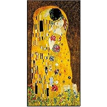 Quadro Klimt 'Il Bacio' 60x30 Cm Su Tela - Stampa Verticale Per Soggiorno, Camera, Made In Italy - Foto 3