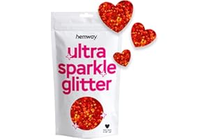 Hemway Ultra Sparkle Glitter Shapes - Heart Shaped Glitter Love Hearts Cosmetic Grade Sequins for Valentine Anniversary Wedding Decorations Festival Body Nail Art - Red Holographic - 50g 1.8oz