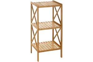LOLAhome Estantería Bambú Baño Suelo Nórdica | Estante de 3 Baldas Madera Natural | Organizador Almacenaje Cocina y Decoración Hogar | Sol Naciente De 36,5x33x 85 cm