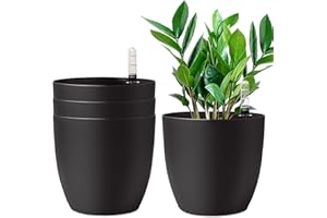 T4u Auto Riego Plantador Negro 22CM Ronda Paquete de 4, Planta Maceta Cajas para Interiores Al Aire Libre Jardines de Windowsill Idea Regalo para Cumpleaños y Boda y Navidad