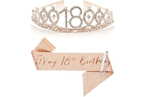 DGN 18th Birthday Sash & Crowns for Girls, Princess Tiara Rhinestone Headbands with Combs for Wedding, Prom, Bridal Party Costume, Christmas