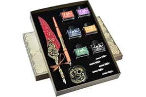 Hethrone Kalligraphie Stifte Set mit Multicolor Tinten Feder Federkiel Stift aus Holz Dip Stifte (Rot)