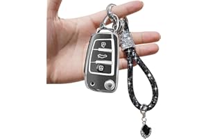 Yumzeco 3 Tasten Silicone TPU Autoschlüssel Hülle Cover mit glänzendem Diamant Schlüsselband, Kompatibel mit Audi A1 A3 A4 A5 A6 Q3 Q5 Q7 S3 S4 RS5 RS6 TT, Auto Keyless Smartkey Schutzhülle-Schwarz
