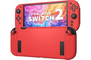 JEMDO Schutzhülle Kompatibel mit Nintendo Switch 2 (2025) – Slim Case aus Stoßfestem TPU mit Anti-Rutsch-Griff, Ergonomisch für Joy-Con, in Rot, Ideal für Alltag & Reisen