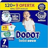 Dodot Baby-Dry Diapers, Size 7 (15+ kg), 129 Nappies, One Night Up to 100% Leak Free, Monthly Pack + Gift Wipes Pumpers
