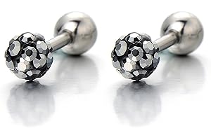 COOLSTEELANDBEYOND Bola Pendientes de Mujer Hombre, Aretes, Acero Inoxidable, con Negro Circonita, 2 piezas