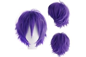 DCBaboo Parrucca viola unisex per cosplay e anime, capelli corti e ricci, 30,5 cm, capelli lisci e soffici