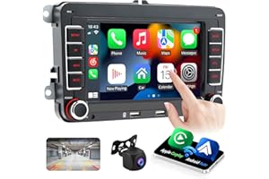 Hikity 2+32GB Android Radio de Coche Wireless Carplay para VW Golf Skoda Polo Passat Tiguan Touran Seat Pantalla Táctil 7 Pulgadas Radio con GPS, WiFi, Android Auto, Bluetooth, FM RDS, Cámara Trasera