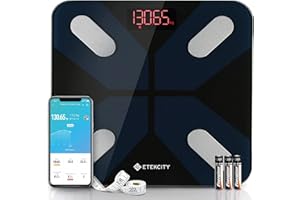 ‎ETEKCITY Etekcity Bluetooth Körperfettwaage, Personenwaage digital mit Intelligenten APP für Körpergewicht, Fett, BMI, Muskelmasse, Wasser, Protein usw, 28st/180kg/400lb, Einschließlich Batterien, Schwarz