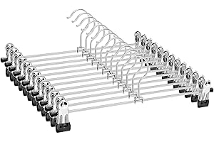 ‎AMBER HOME Amber Home 12 Stück 30cm Chrom Eisen Kleiderbügel, Silber Metall Hosenbügel Aufhänger für Hosen Shorts Rock Socken Unterwäsche, mit rutschfest Clips