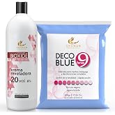 Oxygenated Cream Pack 1000 ml 20 Vol + Bleaching Powder Blue Hair 9 Shades 500 g | Vegan Formula | Super Lightening | Xhanon