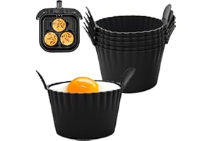 JacksGifts Premium Silicone Ramekins for Air Fryer - Double Thickness Silicone Muffin Moulds, Air Fryer Egg Mould for Fried Eggs, Air Fryer accessories (6 Pack, Black)