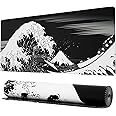 Ovenbird Extended Gaming Computer Mouse Pad, Large Black Mouse Pad for Desk, Cute Anime Japanese Great Wave Desk Pad for Keyboard and Mouse, Black, 31.5 x 11.8 x 0.12 inches