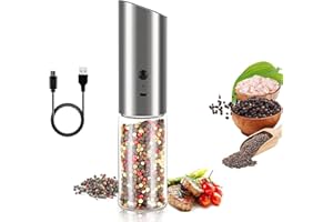 Moulin a poivre electrique-salieres et poivrieres electrique-broyeur de sel et de poivre rechargeable USB avec lumière LED-La salière et poivrière d'acier inoxydable et verre -broyeur ​en réglabl (1)