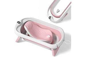 SUPERBE BEBE Baby Bath Tub with Non-Slip Bath Seat and Thermometer - Toddler Bath - Foldable Baby Bath - Newborn Bath - from Birth to 3 Years - Baby Bath Seat Up to 6 Months - Collapsible Baby Bath - Birth Gift