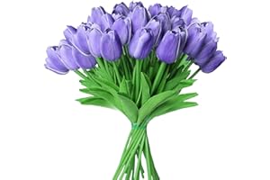 Tifuly 24 pezzi di tulipani artificiali in lattice, realistici bouquet di fiori finti di tulipani per la casa, matrimonio, festa, decorazione dell'ufficio, composizioni floreali (Viola)