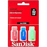 SanDisk 32GB Cruzer Blade USB Flash Drive , Blue/Pink/Green, 3count(Pack of 1)