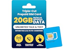H2O Wireless U.S.A. SIM Appels, SMS et données illimités des États-Unis vers 70+ Pays 20 Go de données 4G LTE/5G Haut débit Plus 5 Go de Hotspot 30 Jours de Service Inclus JZN Market