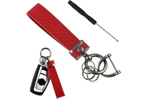 HJZHII Leather Car Keychain, Detachable Carbon Fiber Keyrings for Car Keys 360 Degree Rotatable with Anti-Lost D-Ring Screwdriver Auto Key Chain Holder Car Accessories for Men Women