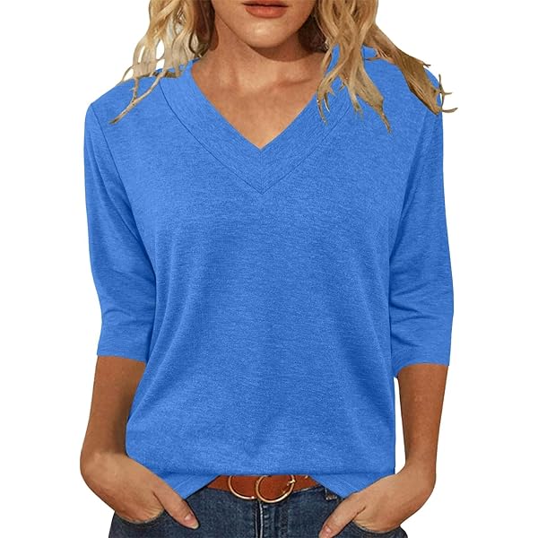 Damen T-Shirt Mit 3/4 Arm - Slim Fit V-Ausschnitt Aus Weichem Material