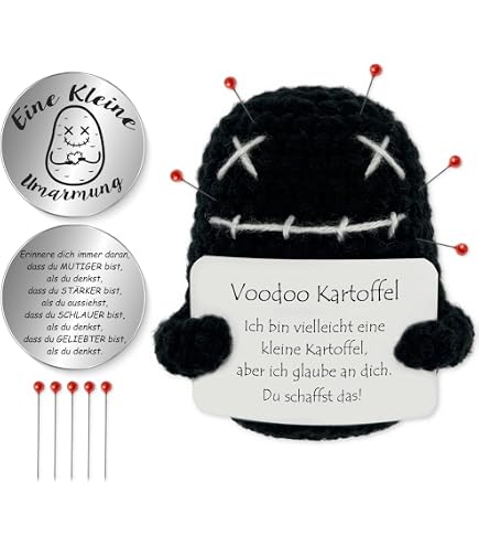 Handgestrickte Häkelpuppe „Positive Hochlandkuh“ – Ca. 11 Cm, Aus Baumwolle, Mit Motivationskarte
