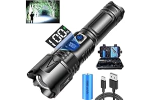 Lampe de Poche Ultra Puissante, USB-C Rechargeable 100000 Lumens Lampe Torche LED, IP65 Étanche Tactique Torches, 5 Modes Zoombar pour Camping D'urgence Activités de Plein Air(Batterie 5000mAh)