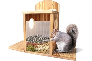 EXSIVEMY Squirrel Feeder Box, Wooden Squirrel Feeder House with Roof, Hanging Squirrel Feeding Station Chipmunk Feeder for Outside Garden Yard
