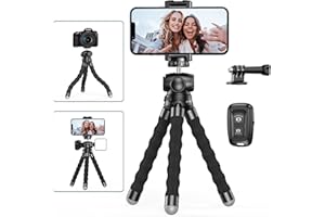 ATUMTEK Trépied Téléphone w Support de Sabot Froid & Rallonge de vis 1/4", 360° Mini trépied avec Pieds Flexibles Portable Caméra Trépied avec Télécommande Bluetooth for iPhone & Android, GoPro