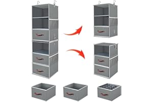 ‎HSD HOUSEWARE HSD Houseware Hängender Schrank Organizer mit Schubladen, trennbarer 6-Tier Schrank hängender Organizer mit 3-Abbau-Aufbewahrungsbehälter 4-Seitentaschen, Grau