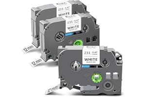 Exsun 12mm 0,47'' Schriftband Kompatibel für Brother TZe-231 Bänder TZe231 Tz231 Tzc231 Etikettenband für Brother P-touch PT-H105 H107 E100 D600 H100R H110 H101C H100LB H200 D400 Schwarz auf Weiß